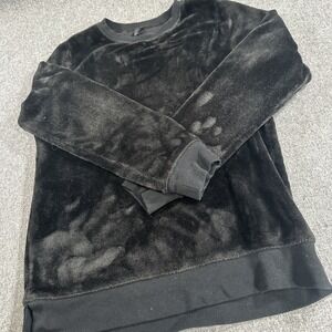 Calia Womens Black Velour Crewneck Pullover Sweatshirt Size Medium Soft